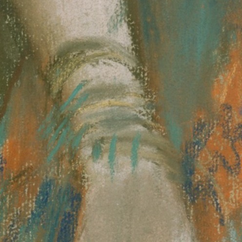 Edgar Degas: The Singer in Green (c.1884), Pastel on light blue laid paper,23 3/4 x 18 1/4 in. (60.3 x 46.4 cm), Credit Line: Bequest of Stephen C. Clark, 1960, Source: TheMet, (detail).