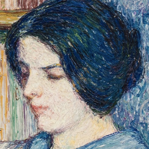 Torajirō Kojima (1881-1925), Japanese, Woman Reading, Museum of Fine Arts in Ghent, Image source: Wikimedia [Public domain or CC BY-SA 4.0 (https://creativecommons.org/licenses/by-sa/4.0)], from Wikimedia Commons (detail)