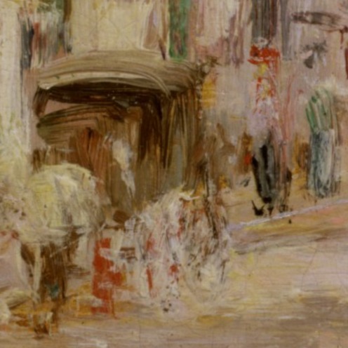 Edward Mitchell Bannister: Boston Street Scene (Boston Common), 1898-99, oil on panel, H: 8 x W: 5 1/2 in. (20.32 x 13.97 cm), Walters Art Museum, Boston, Mass. (detail)