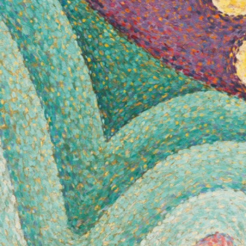 Paul Signac, Opus 217. Against the Enamel of a Background Rhythmic with Beats and Angles, Tones, and Tints, Portrait of M. Félix Fénéon in 1890, Gift of Mr. and Mrs. David Rockefeller, Image source: https://www.moma.org/collection/works/78734 (detail)