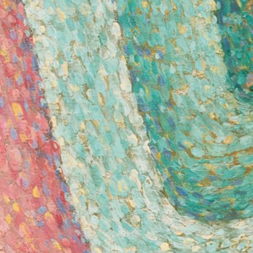 Paul Signac, Opus 217. Against the Enamel of a Background Rhythmic with Beats and Angles, Tones, and Tints, Portrait of M. Félix Fénéon in 1890, Gift of Mr. and Mrs. David Rockefeller, Image source: https://www.moma.org/collection/works/78734 (detail)