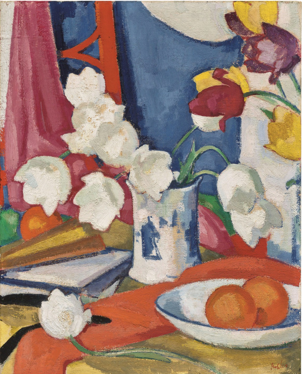 Samuel Peploe (British, 1871-1935), Red and White Tulips, early 1920s. Oil on canvas, 20 x 16 in.