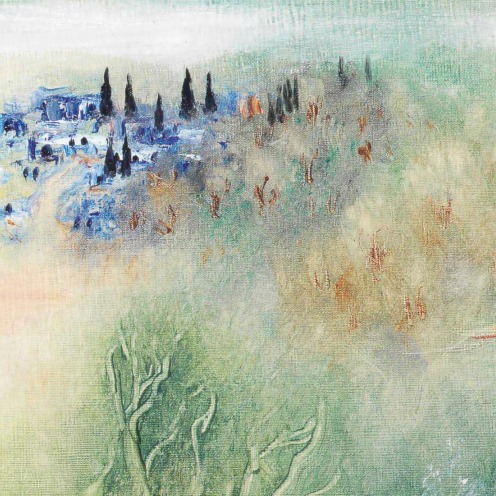 Reuven Rubin (1893-1974), Landscape near Jerusalem (1968), signed 'Rubin' and signed again in Hebrew (lower left), oil on canvas, 21 3/8 x 28 7/8 in. (54.2 x 73.4 cm.), Source: Christie's, (detail)