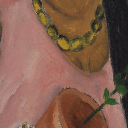Reuven Rubin, (1893 - 1974), ARAB WOMAN WITH A POTTED PLANT (1923), signed Rubin (lower center), oil on canvas, 23 5/8 by 19 3/4 in., 60 by 50 cm, Source: Sotheby's, detail.
