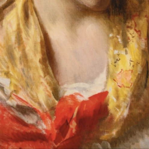 Gypsy Beauty, Federico Andreotti - Date unknown, Private collection, oil on canvas, Height: 18.5 cm (7.28 in.), Width: 14.4 cm (5.67 in.), Source: Wikimedia, detail.