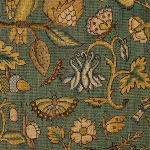 The Tree of Life, first half 17th century, British, Canvas worked with silk thread; tent, Gobelin, and couching stitches, Dimensions: H. 22 1/2 x W. 24 1/8 inches (57.2 x 61.3 cm);Classification: Textiles-Embroidered, Credit Line: Gift of Irwin Untermyer, 1964, Source: TheMet, Link: https://www.metmuseum.org/art/collection/search/229006, detail
