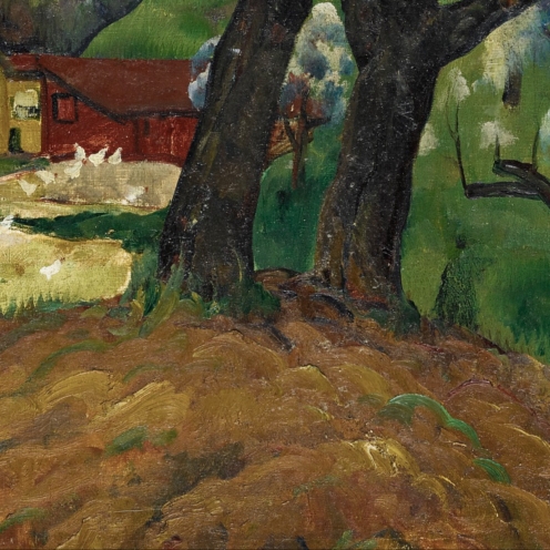 Leon Kroll, (1884 - 1974), APPLETREES, WOODSTOCK, oil on canvas, 26 by 32 inches, (66 by 81.3 cm), Painted in 1922., Source: Sotheby's, Link: http://www.sothebys.com/en/auctions/ecatalogue/2017/american-art-n09635/lot.78.html# (detail).