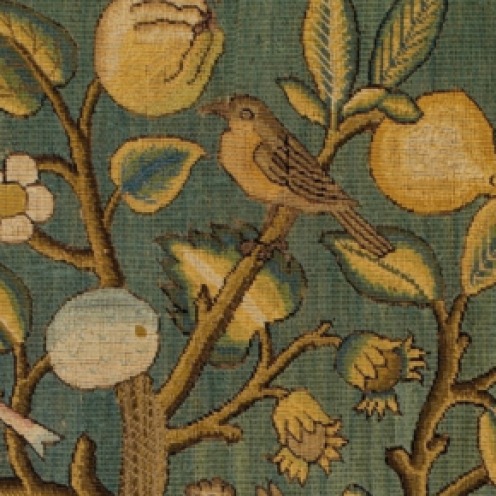 The Tree of Life, first half 17th century, British, Canvas worked with silk thread; tent, Gobelin, and couching stitches, Dimensions: H. 22 1/2 x W. 24 1/8 inches (57.2 x 61.3 cm);Classification: Textiles-Embroidered, Credit Line: Gift of Irwin Untermyer, 1964, Source: TheMet, Link: https://www.metmuseum.org/art/collection/search/229006, detail