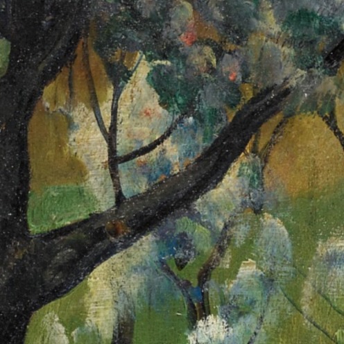Leon Kroll, (1884 - 1974), APPLETREES, WOODSTOCK, oil on canvas, 26 by 32 inches, (66 by 81.3 cm), Painted in 1922., Source: Sotheby's, Link: http://www.sothebys.com/en/auctions/ecatalogue/2017/american-art-n09635/lot.78.html# (detail).